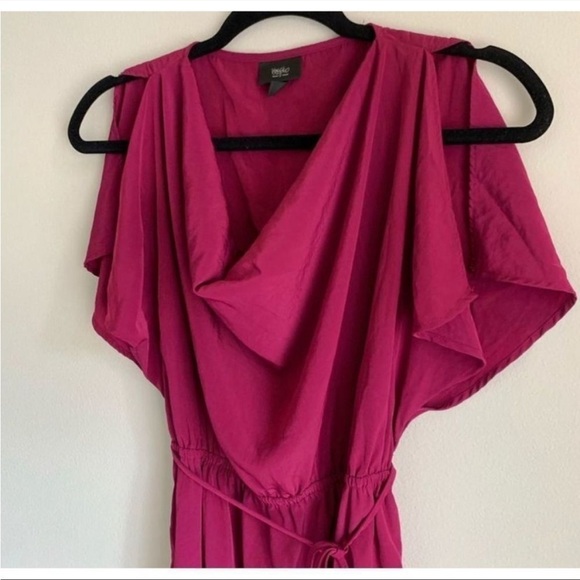 Mossimo Magenta Cowl Draped Neck Elastic Waist Flutter Sleeve Mini Dress XS - Picture 2 of 4